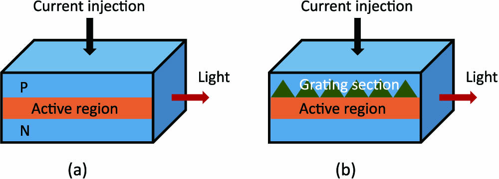 Schematic structures of (a) FP and (b) DFB lasers.