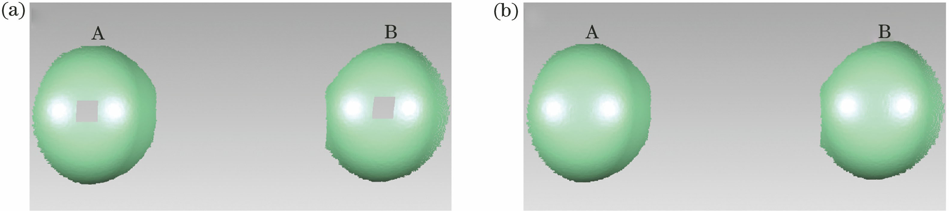 双球标准件的测量结果。(a)双球标准件去除部分数据作为待插补点云;(b)用所提方法进行点云插补的结果