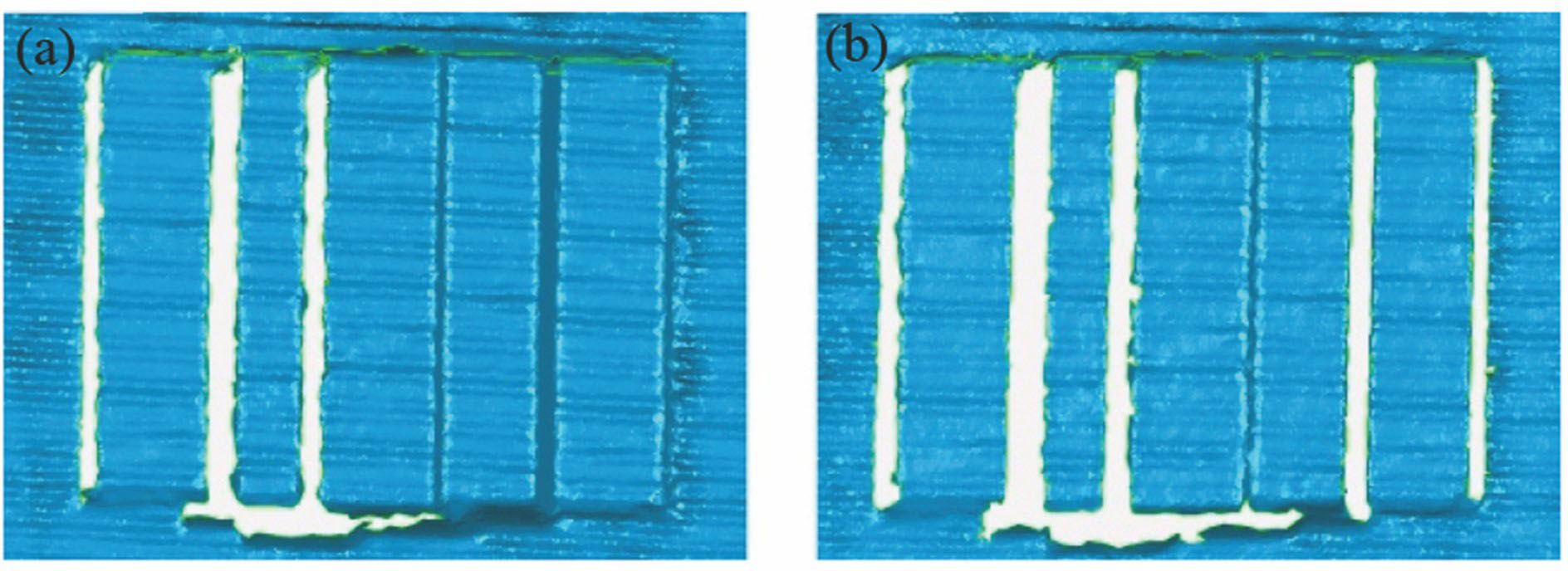 2号相机(a)方法1与(b)方法2的台阶三维重建结果