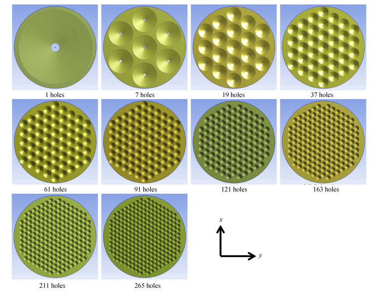Geometric configurations of 10 kinds of jet plates with different holes