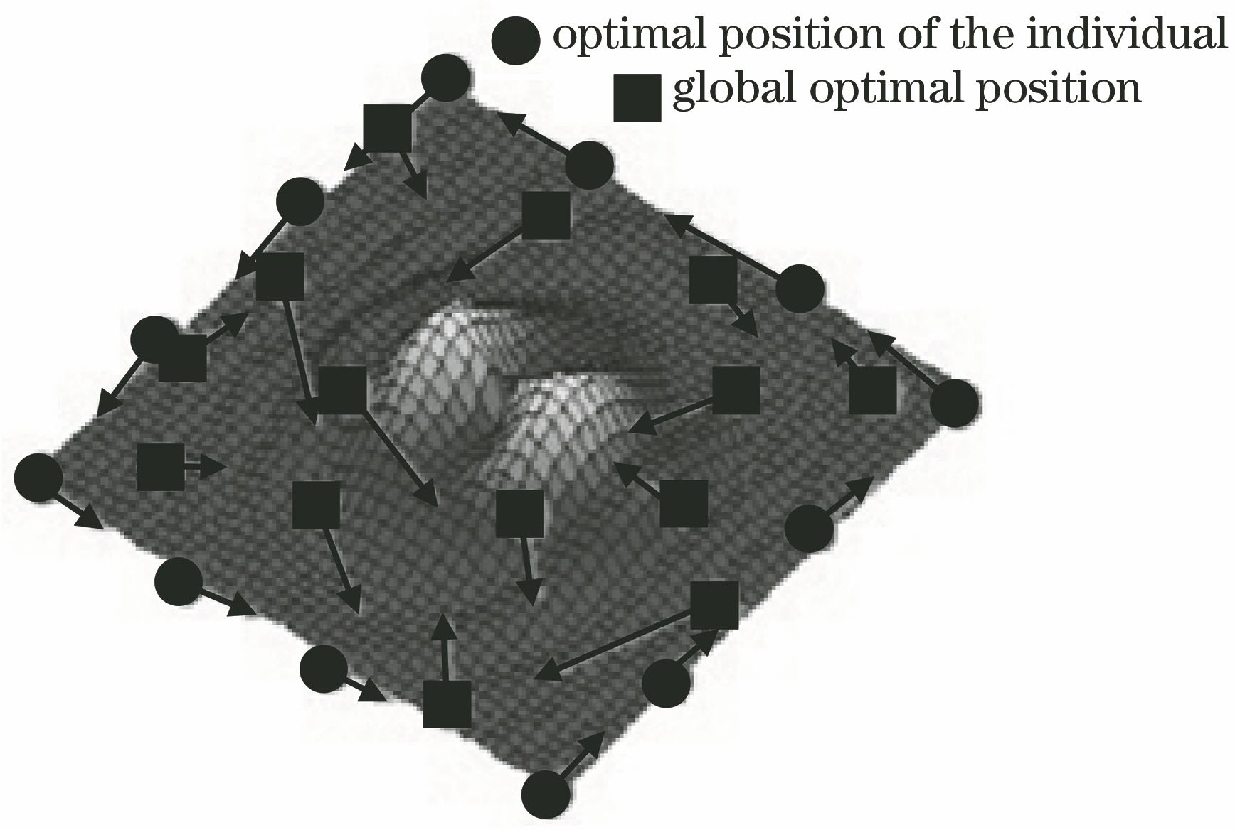 粒子寻优的三维示意图