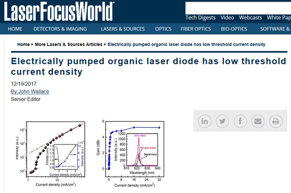 长春光机所电泵浦有机激光器研究成果被Lase