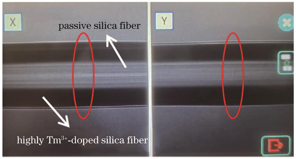 高掺Tm3+石英光纤与无源石英光纤熔接效果图