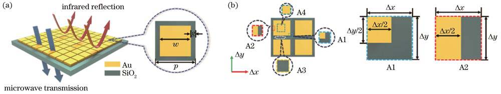 大尺寸Au超材料结构。(a)结构示意图;(b)仿真模型