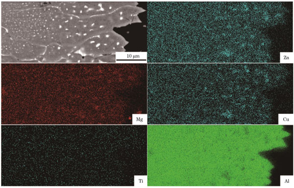添加0.02 mm厚Ti中间层时,接头断口熔合区的面扫结果