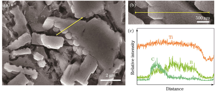 合金化层中的复合组织。(a)SEM形貌;(b)EDS线扫描区域;(c)EDS线扫描结果