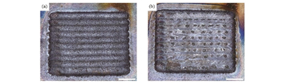 原位重熔前后熔覆层的宏观形貌。(a)原位重熔前;(b)原位重熔后