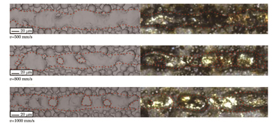 100 W功率不同扫描速度下单熔道成形形貌的对比