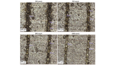 100 W激光功率不同扫描速度下单熔道的显微形貌