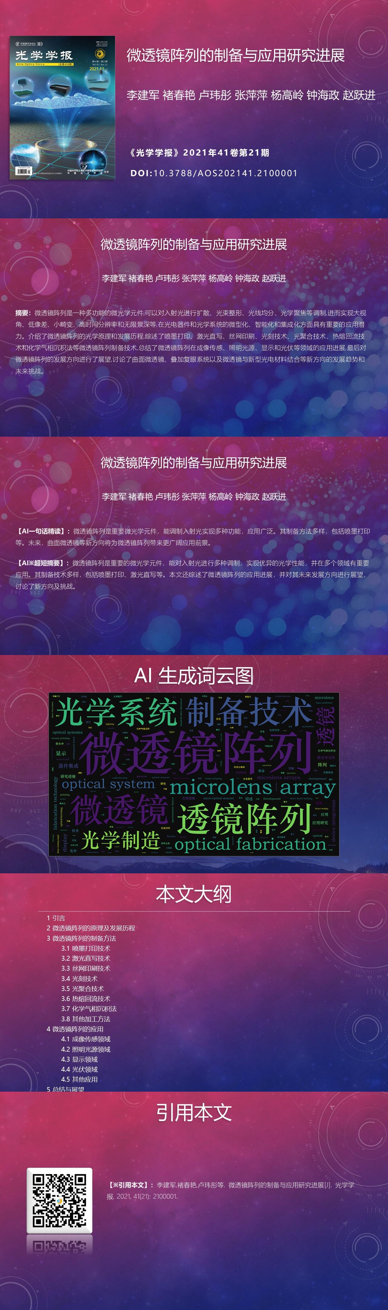微透镜阵列的制备与应用研究进展| 光学学报-- 中国光学期刊网