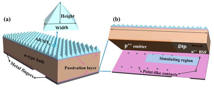 (a)ibc电池一个周期的三维结构示意图(b)si衬底与背面钝化层之间